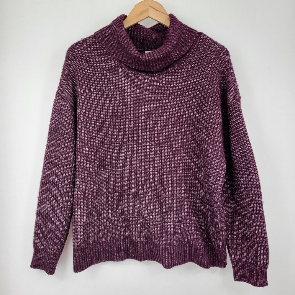 LOFT Cowl Neck Sweater Women Large Purple Marled Knit Pullover Soft  Modest Fall